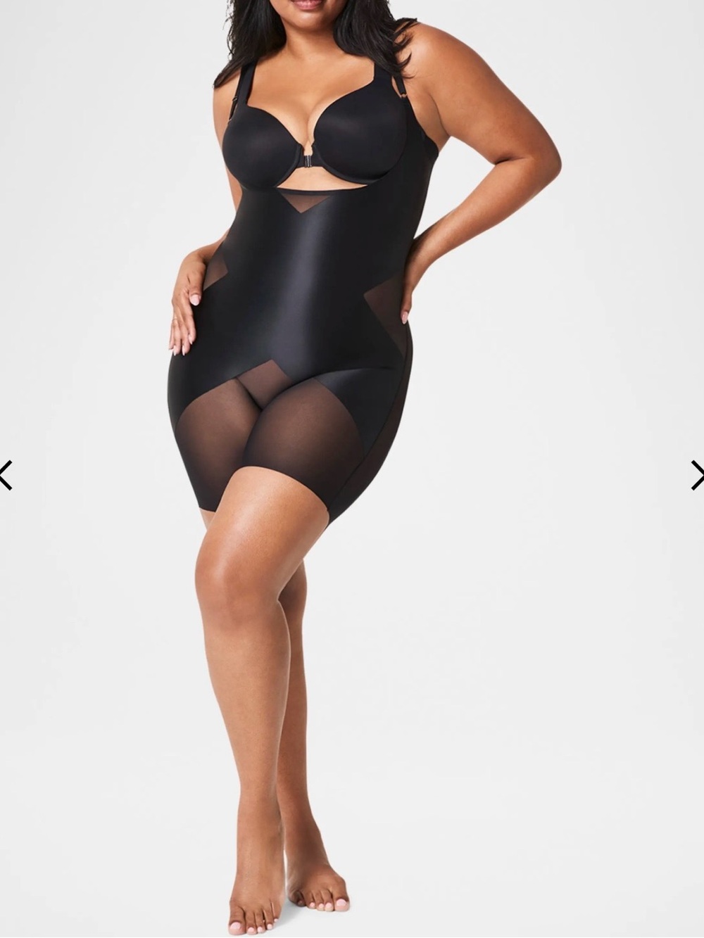 NWT SPANX Very Black Open Bust Midthigh Bodysuit